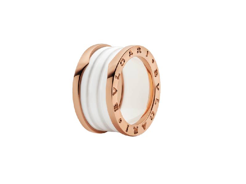 FOUR-BAND RING IN ROSE GOLD AND WHITE CERAMIC BZERO1 BULGARI AN855564